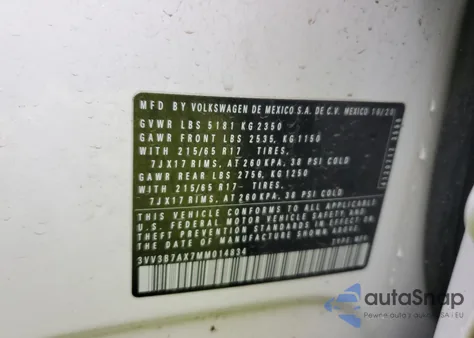 2021 Volkswagen Tiguan Se z USA, uszkodzony, nr VIN 3VV3B7AX7MM014834